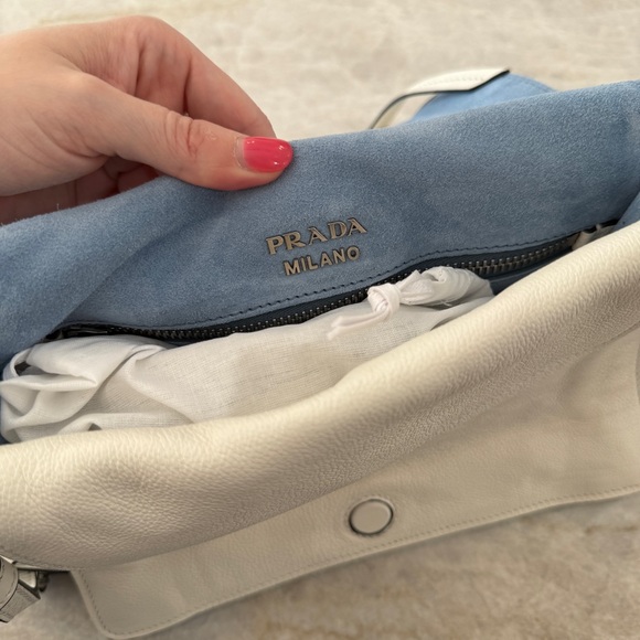 Prada Glace Studded Calfskin Leather Purse Etiquette Flap Foldover Handbag New - Picture 9 of 16